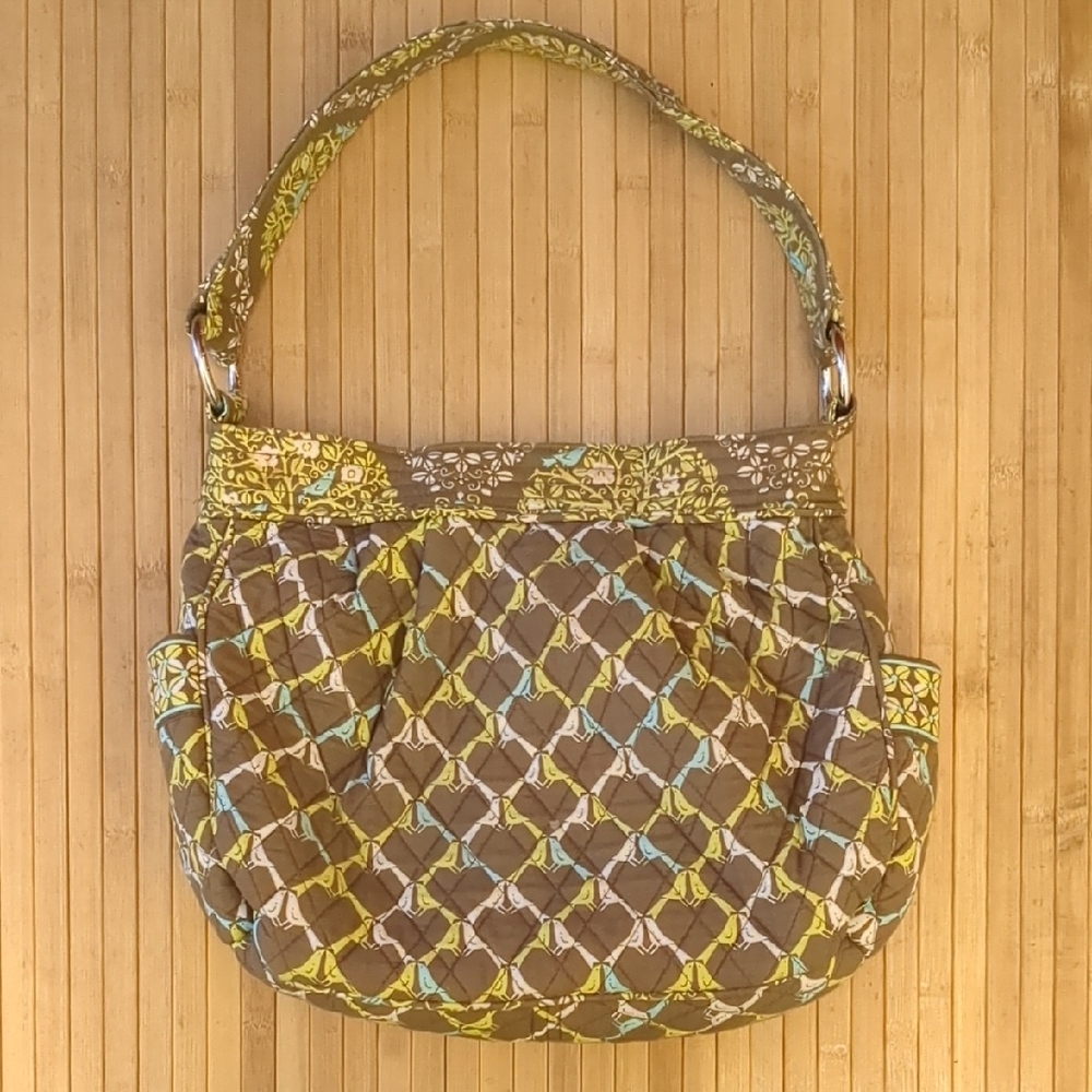 Vera Bradley Quilted Brown Green Blue Bird Shoulder Bag Purse